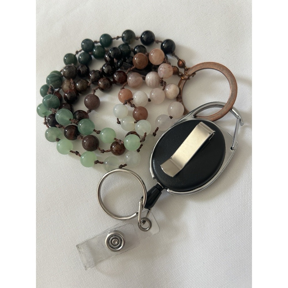 Leslie's Lanyards-Beaded Lanyard Necklace With Retractable Badge Accessories